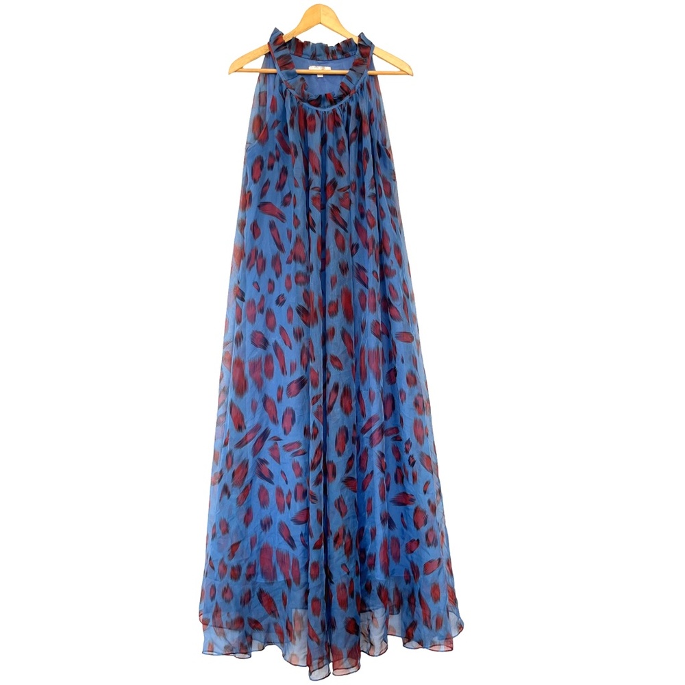 Blue and Burgundy Printed Halter Maxi Dress
